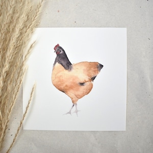 Vorwerkerhuhn Aquarell Quadrat | Grußkarte, Spruch, Geburtstagskarte, Aquarellbild, minimalistisches Design, quadratische Postkarte