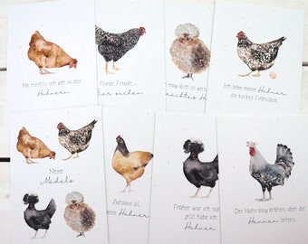 8er Postkarten-Set A6 Huhn Aquarell „Bunte Hühner“ | Grußkarte, Klappkarte, Spruch, Geburtstagskarte