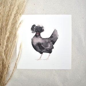 Haubenhuhn Aquarell Quadrat | Grußkarte, Spruch, Geburtstagskarte, Aquarellbild, minimalistisches Design, quadratische Postkarte