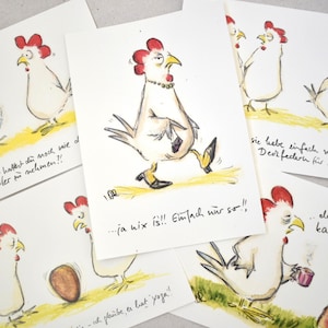 5er Hühner-Cartoons Postkartenset | Grußkarte, Geburtstagskarte, witzige Sprüche