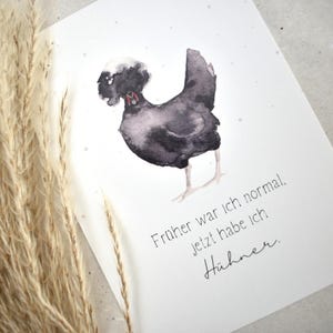 Postkarte A6 Huhn Aquarell „nicht normal“ Haubenhuhn | Grußkarte, Klappkarte, Spruch, Geburtstagskarte