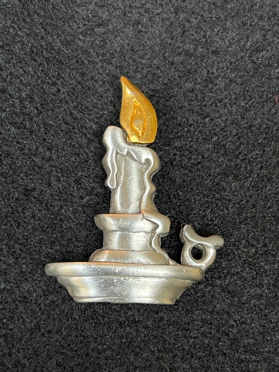 Vintage pewter Candlestick brooch by Shields - image 1