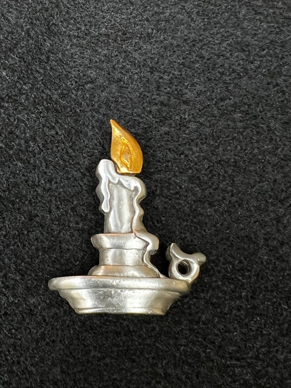Vintage pewter Candlestick brooch by Shields - image 2