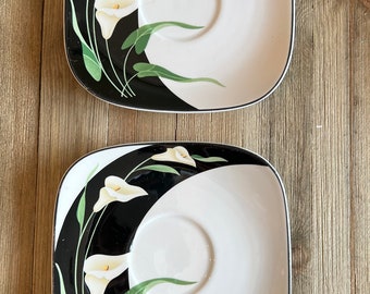 Sango Quadrille Black Lilies Four Square Dinner Plates Four Square
