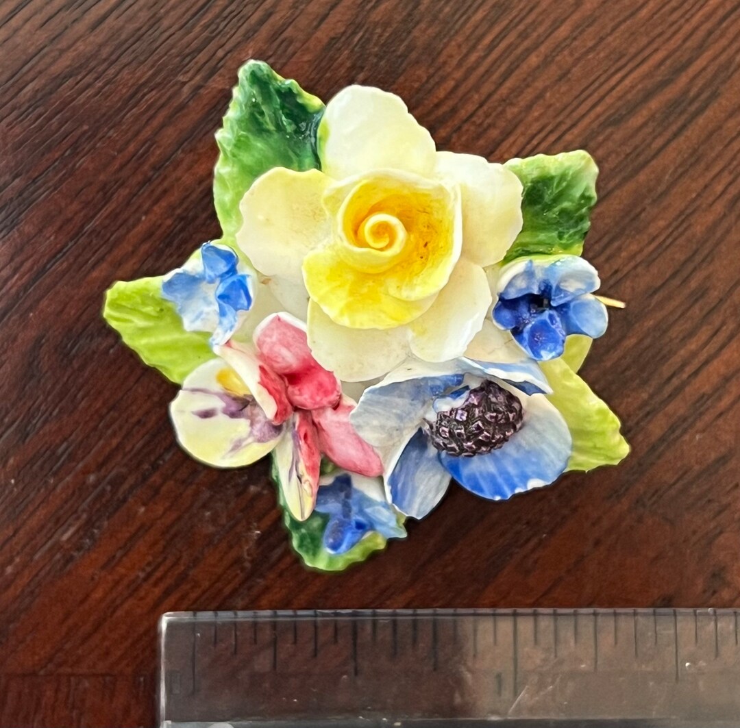Vintage Crown Staffordshire England Bone China Floral Brooch Etsy