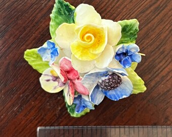 Vintage Crown Staffordshire England Bone China floral brooch
