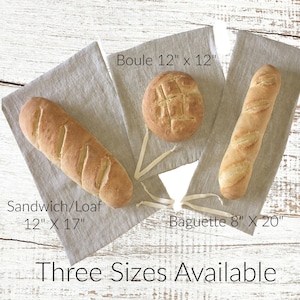 100% Linen Bread Bags, 3 sizes to choose: Boule 12 x 12, Loaf 12 x 17 and Baguette 8 x 20 Holds crusty sourdough, bread, fresh vegetables