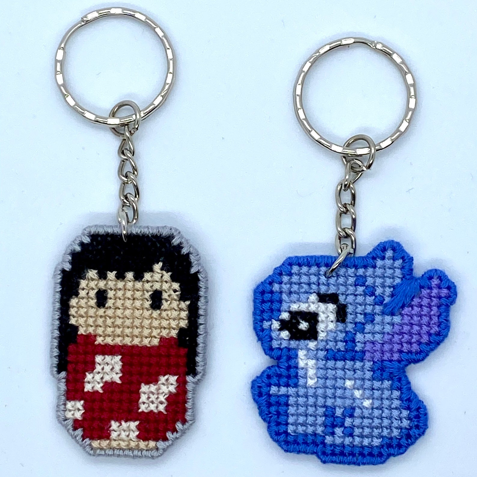 Cross Stitched Lilo and Stitch Character Keyring/Keychain Etsy