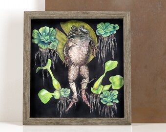 Pintura de rana en acuarela, pintura de acuarela original, arte de rana, dibujo de rana, pintura de rana toro, ranas, arte animal, acuarela de animales