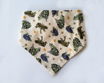 Frog Scrunchy Bandana, Toad Dog Bandana, Accesorio para mascotas a cuadros, Corbatas para perros Boy, Hecho a mano, Verde, naranja, reversible, lindo, ropa para mascotas