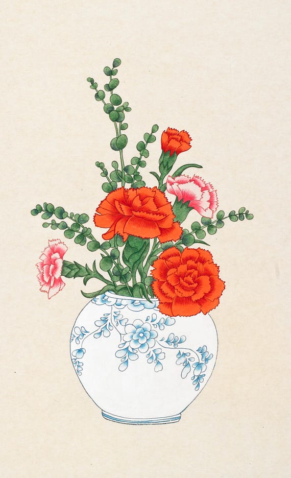 Korea Folk Painting / K-minhwa/carnation Flowers - Etsy