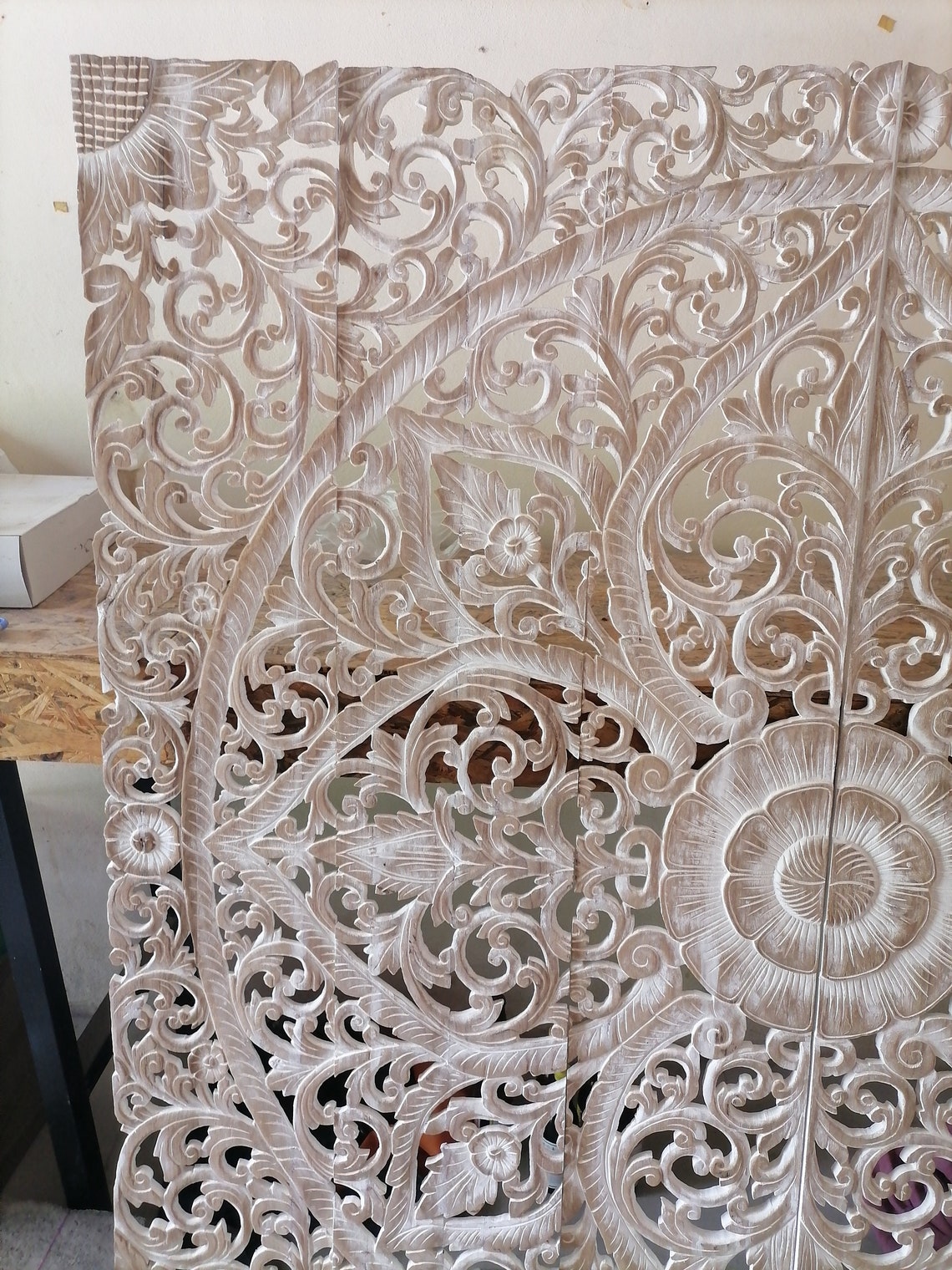 White Wash Mandala Headboard King Wooden Panel 180 x 180 Cm Etsy