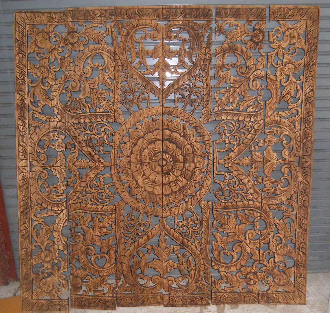 Natural Color Mandala Headboard King Wood Carved Panel 180 X Etsy