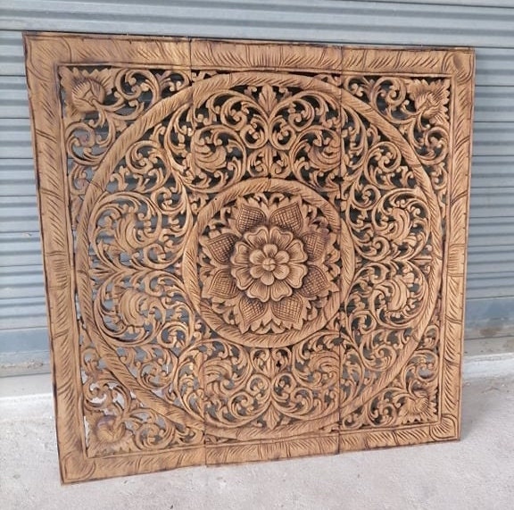 Mandala Natural Color Wood Carving Panel 90 x 90 Cm Wall Art Etsy