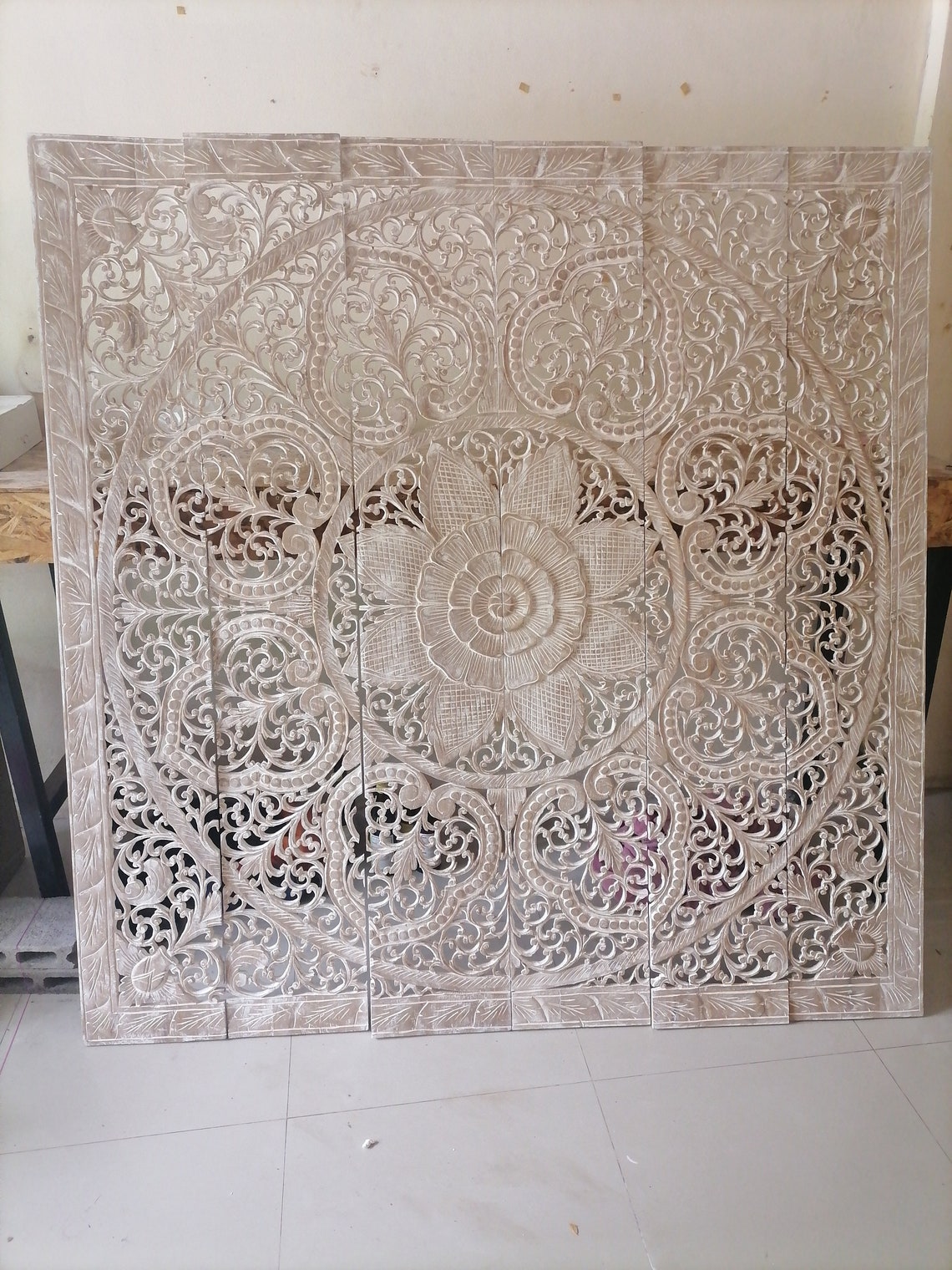 Mandala Headboard King Wooden Panel 180 x 180 Cm White Wash Etsy