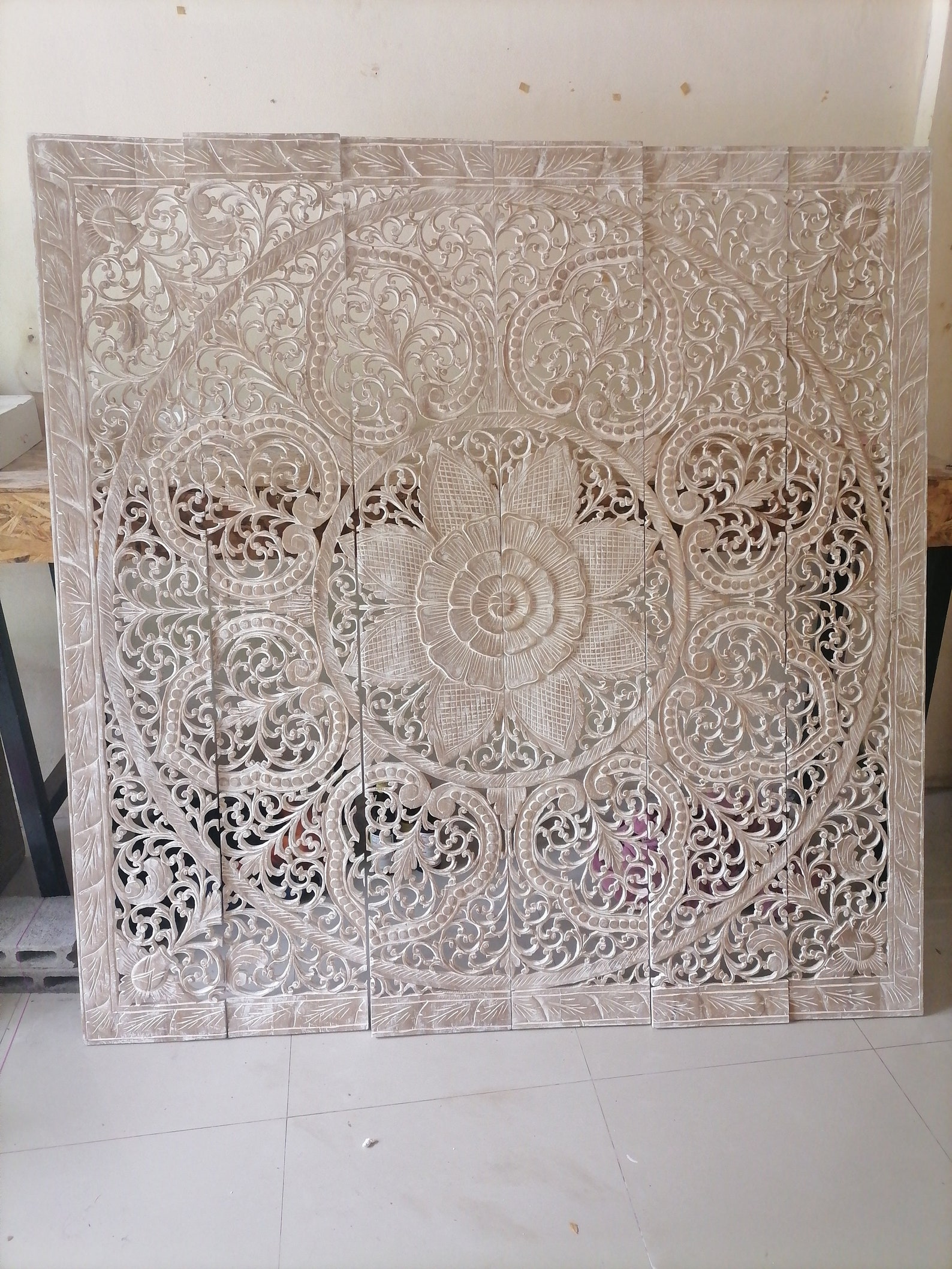 Mandala Headboard King Wooden Panel 180 x 180 Cm White Wash Etsy