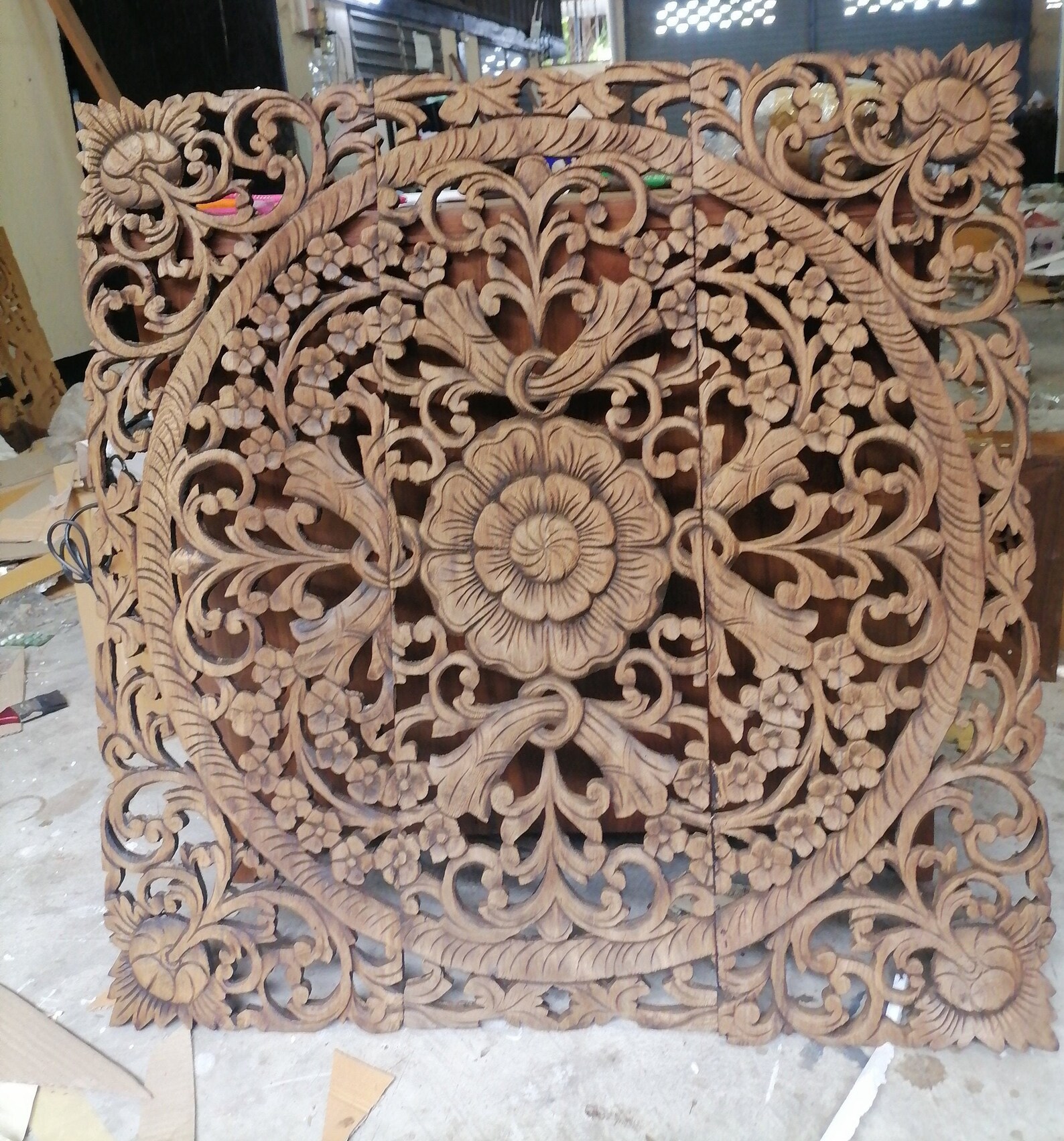 Natural Color Wood Carved Mandala Headboard Wooden Panel 90 X Etsy
