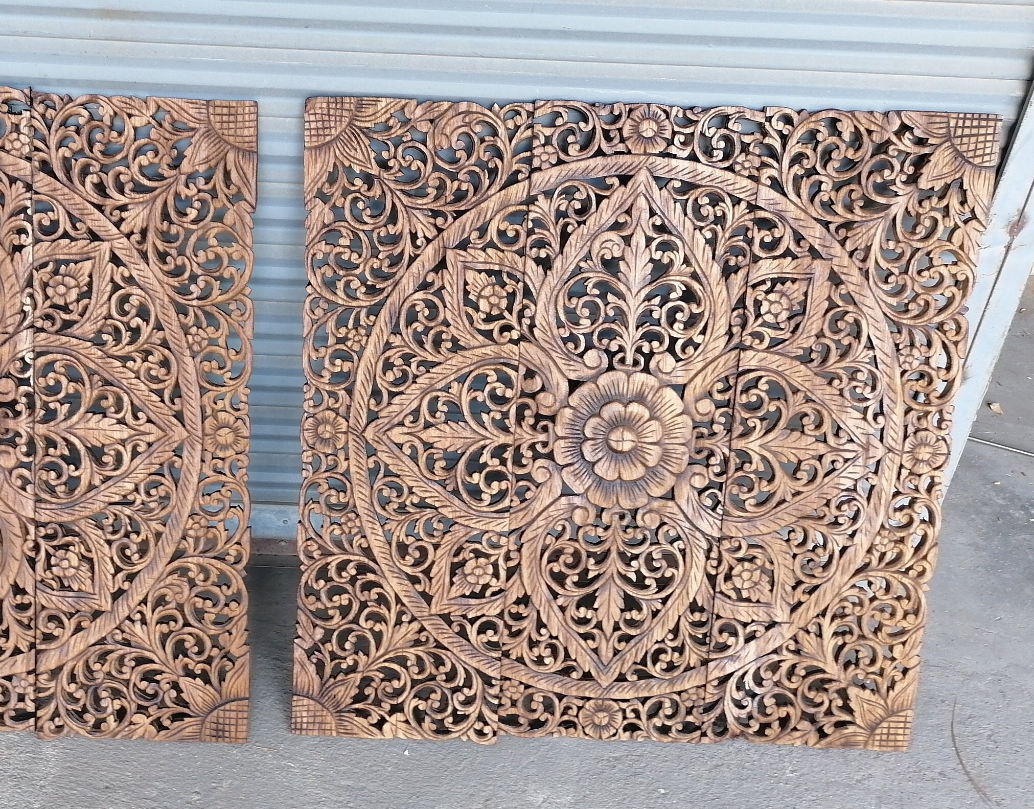 Natural Color Mandala Headboard King Wood Carved Panel 90 x Etsy