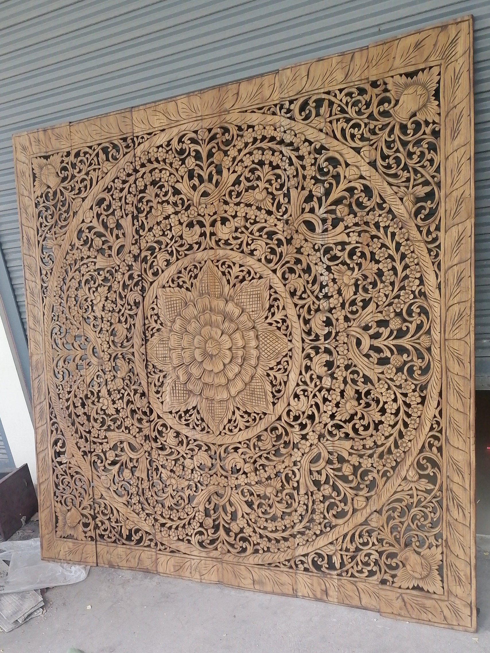 Mandala Headboard Diy Natural Color Mandala Headboard King Wood Carved Panel 180 x | Etsy