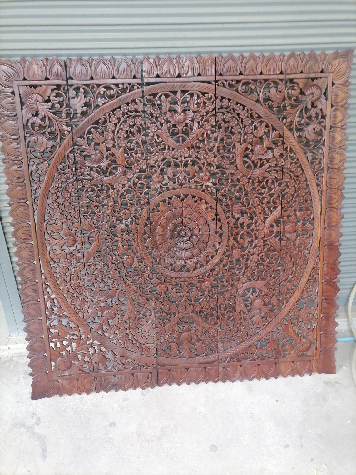 Mandala Headboard Queen Wooden Panel 150 x 150 Cm Wood Carving Etsy