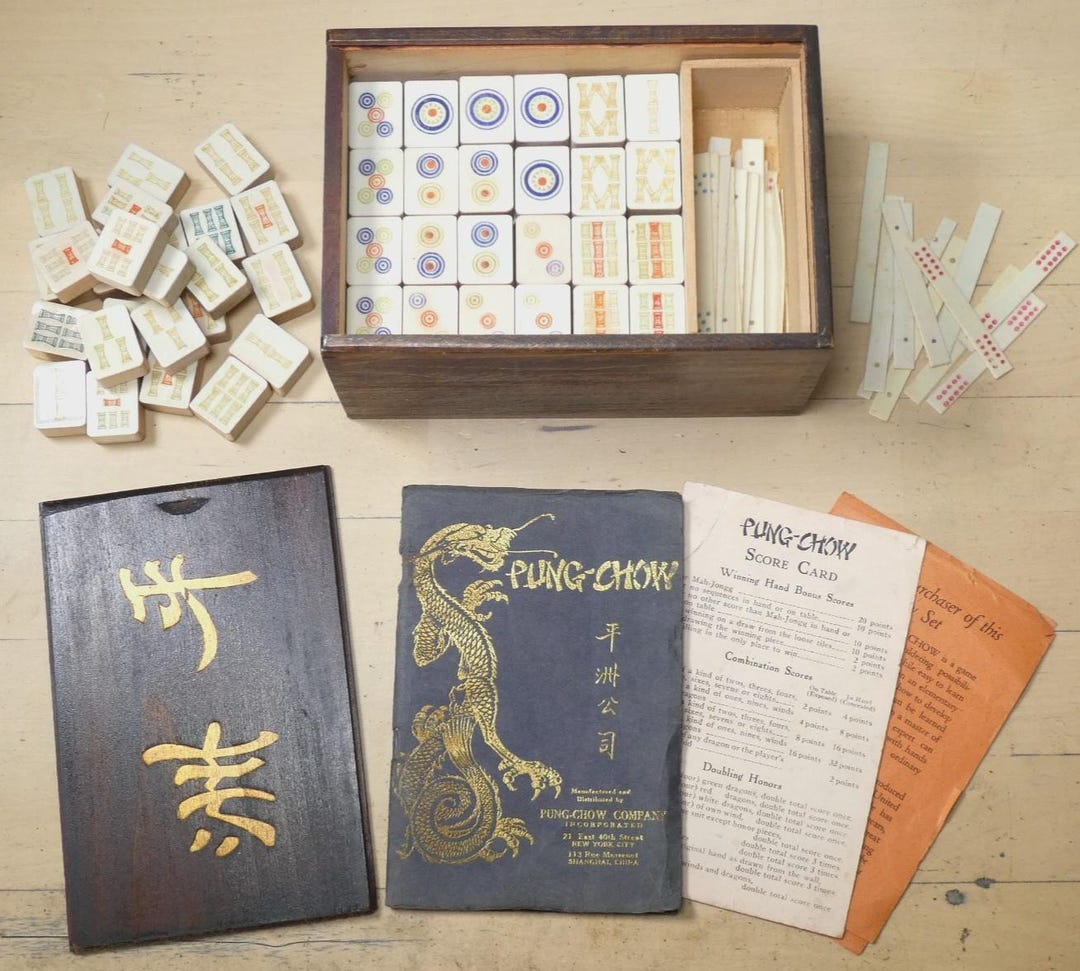 Antique Pung Chow Mahjong Tile Set Boxed Manual Pyralin Bamboo - Etsy ...