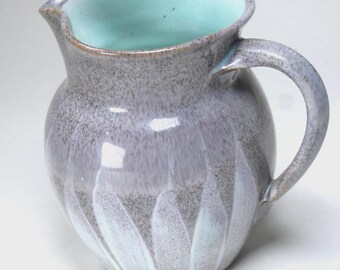 Vase fait main William Fishley Holland en plumes bleu gris cyan, vintage des années 1960