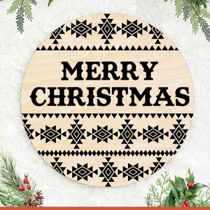 Merry Christmas Western, DIGITAL download, Winter round door hanger svg, Christmas sign, Cricut, Silhouette, Glowforge laser cut file, SVG,