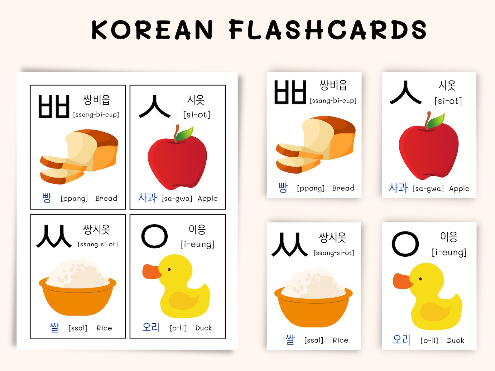 Korean Flashcards Consonants Vowels & Numbers Printable Etsy
