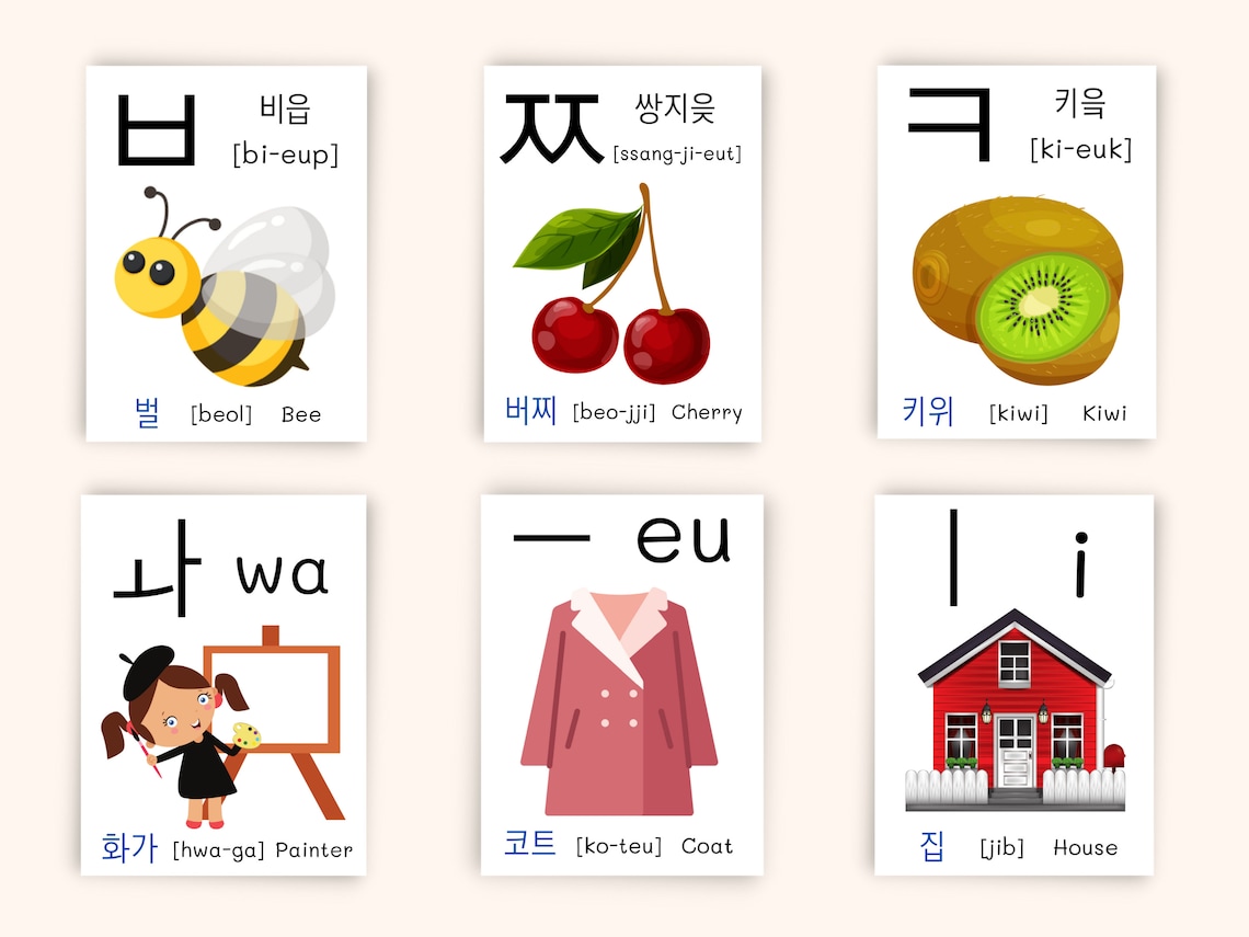 Korean Flashcards Consonants Vowels & Numbers Printable Etsy