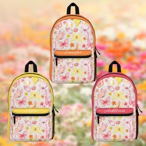 Personalized Butterflies & Flowers Backpack - Floral School Bag, Nature Lover Gift, Outdoor Adventure Pack, Butterfly Print Sack, Girls Bag