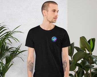 Colorful Planet, Abstract figures pocket T-shirt, minimalist pocket shirt, planet shirt, space pocket shirt