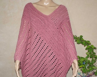 Handmade Crochet Poncho, Made to Order, Rose Pink