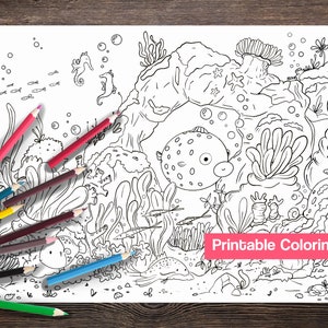 Under the Sea Coloring Page, Sea Animals, Fish, Sea Life Coloring,  Coloring Pages for adults, Under Water Coloring