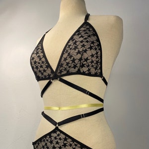 LIMITED EDITION: custom Star SuziQ set 100% reclaimed fabric adjustable halter bralette cage Brazilian panty