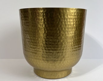 Hammered Gold Pedestal Planter Cachepot,  Gold Metal Vase Flower Pot Made In India