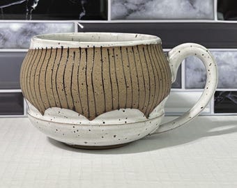 VINTAGE Studio Pottery Potbelly Mug | Hand Thrown Stoneware Coffee Mug | Artisinal Mug With Scallop Detail
