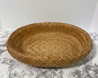 Double Wall Organic Bamboo Basket | Rustic Farmhouse Decor | Entryway Catchall Basket | Oval Handmade Fruit Basket | Centerpiece Basket