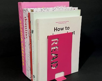Metal READ Bookends Set of 2 Hot Pink Retro Cutout Design NWT
