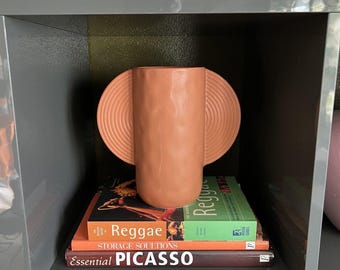 Double Handled Ceramic Vase Utensil Crock Orange Terracotta Safe Paint Dimples