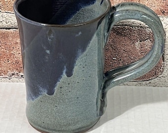 Vintage Studio Pottery Mug | Hand Thrown Stoneware Coffee Mug | Artisanal Ceramic Tea Mug | Cobalt Blue Drip Glaze Mug | Artist Signed Mug