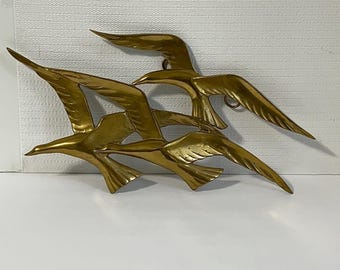 Vintage Mid Century Modern Penco Brass Geese Seagulls Hanging Wall Art MCM