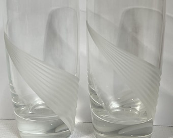 VINTAGE Lenox Windswept Clear Highball Glass Set of 2 Discontinued HBM1 | Midcentury Modern Barware | MCM Frosted Swirl Highball Glasses