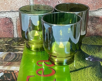 Iridescent Green Glass Votive Candle Holder Set of 3 | Shimmery Candle Holders | Reflective Glass Candle Holders | Minimalist Decor