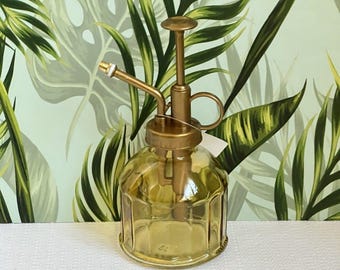 Amber Glass Plant Mister | Brass Tone Pump Sprayer | Orchid Spritzer | Plant Lover Gift | MCM Style Glass Atomizer | BOHO Spray Bottle
