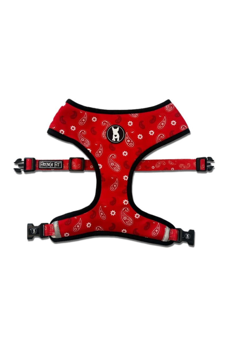 Red Paisley Cow Print Dog Harness - Breathable, Adjustable afbeelding 4