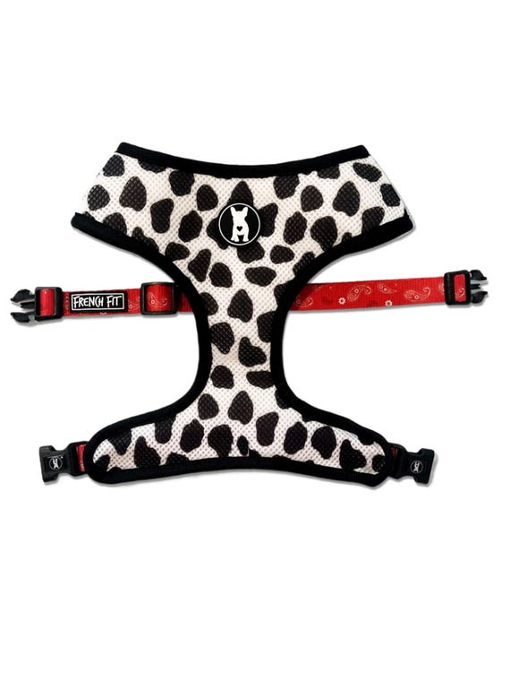 Red Paisley Cow Print Dog Harness - Breathable, Adjustable