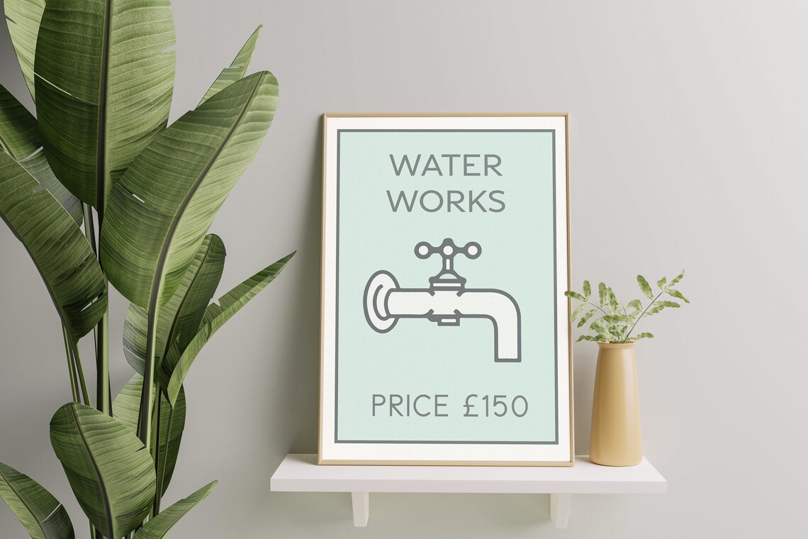 Water Works Monopoly Card Monopoly board Custom Monopoly Etsy