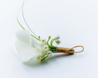 Real touch white calla lily corsage  Wedding boutonnieres Buttonholes