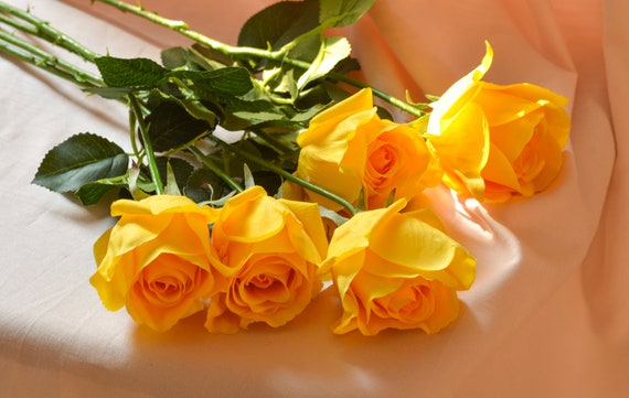 Real touch yellow rose. Rayon roses for wedding bouquets. Home decor flowers.