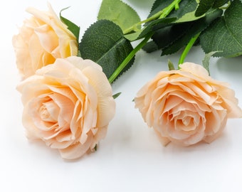 Authentic touch imitation silk rose. Champagne faux roses. Roses at the wedding